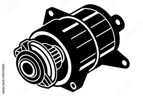 Vector Illustration of an Engine Starter Motor Silhouette 
