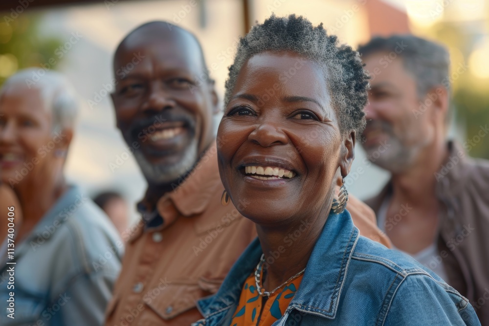 Portrait of a smiling african american woman with friends in the background Portrait of a smiling african american woman with friends in the background