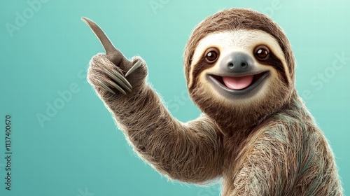 Cheerful Sloth with a Grin and an Upward Finger Gesture