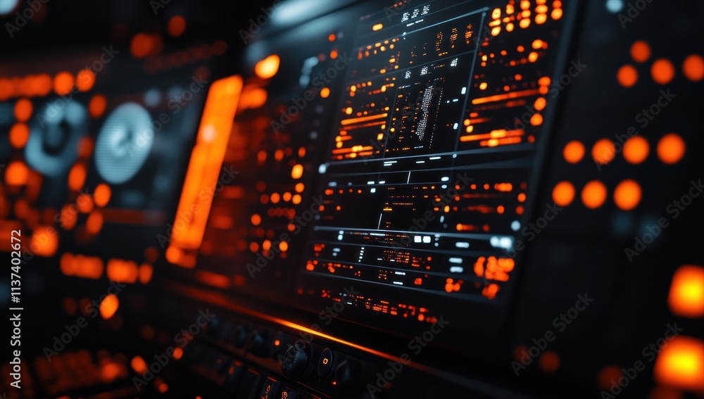Futuristic Control Panel with Orange and Blue Lights Futuristic Control Panel with Orange and Blue Lights