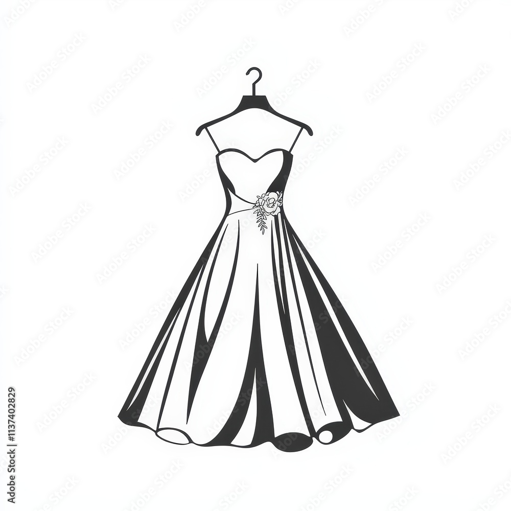 Wedding dress on hanger icon, clothing shop line logo, isolated on white background Wedding dress on hanger icon, clothing shop line logo, isolated on white background