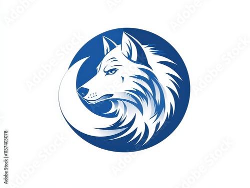 Logotype wolf, logotype stylized polar wolf with the moon, isolated on white background photo