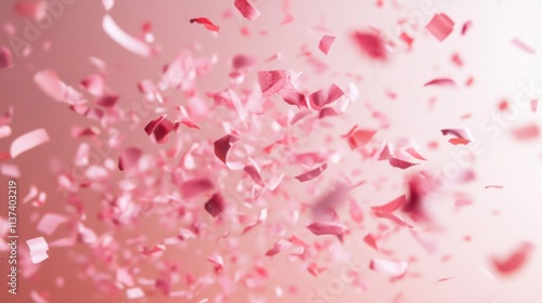 Pink confetti falling softly through the air