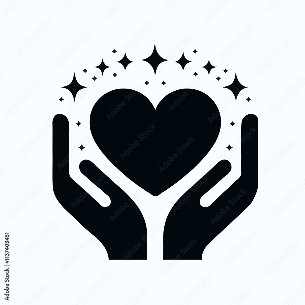 Hands holding heart illustration, love symbol with sparkles, expressive design Hands holding heart illustration, love symbol with sparkles, expressive design