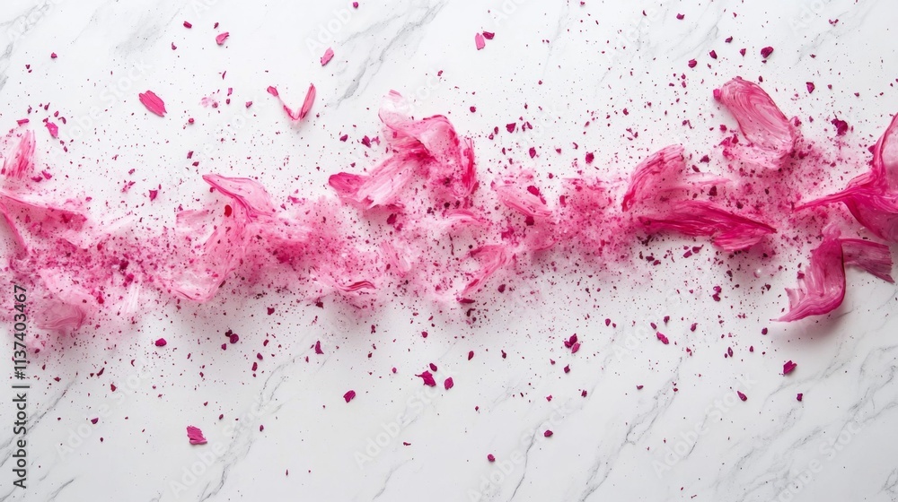 Fototapeta premium Pink Petals Scattered Across Marble Surface