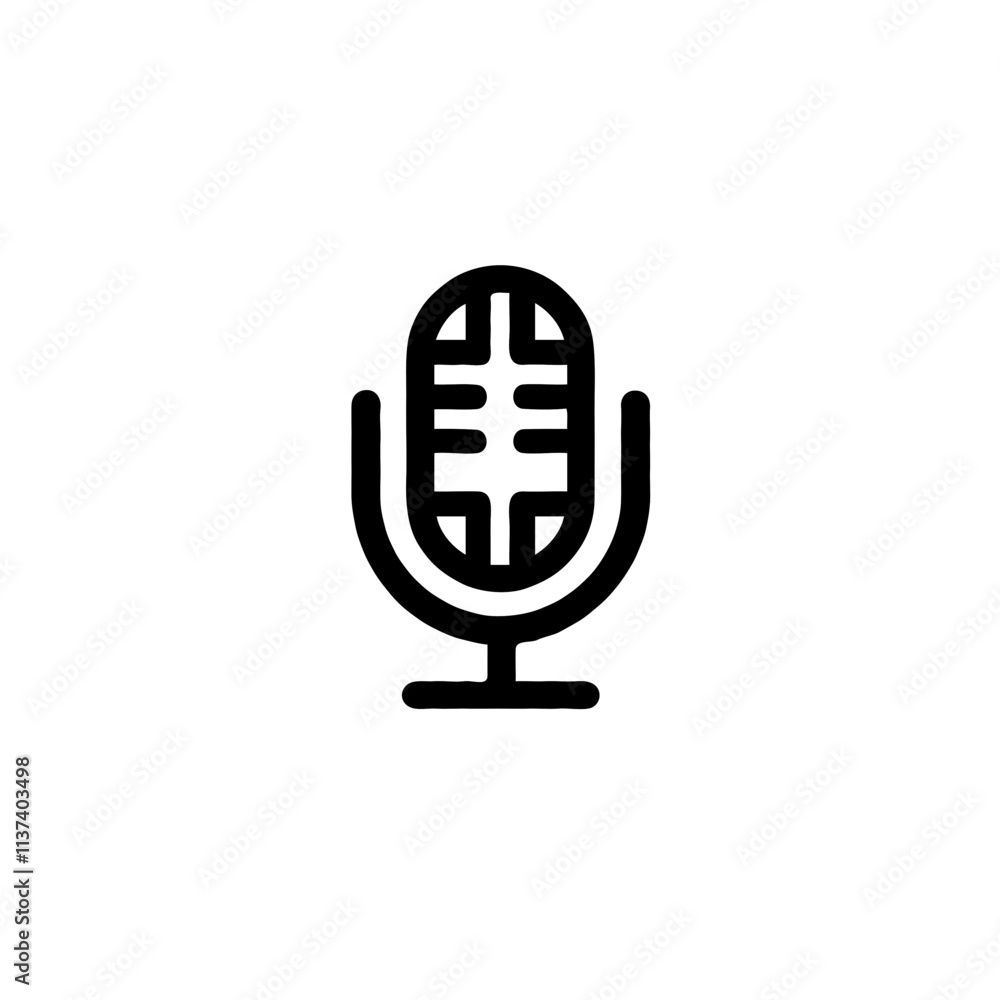 Microphone illustration, minimalist design, black and white outline Microphone illustration, minimalist design, black and white outline