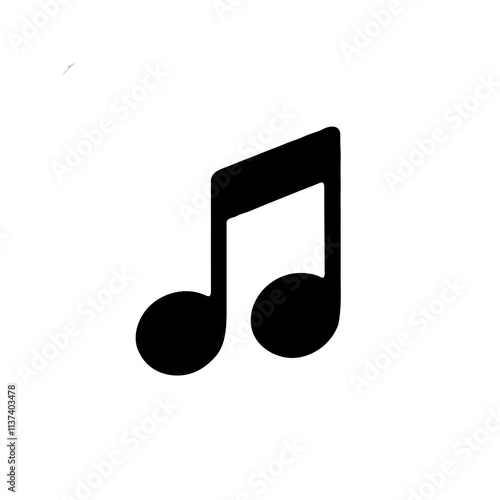 Music note icon illustration, minimalist design, black silhouette on white background.