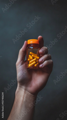 Male Hand Holding A Bottle Of Pills