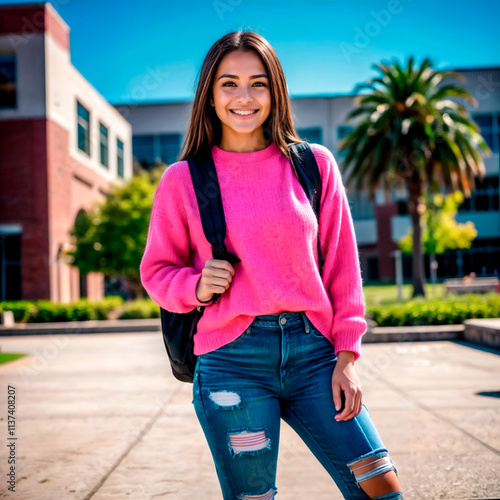 Mujer joven en campus universitario