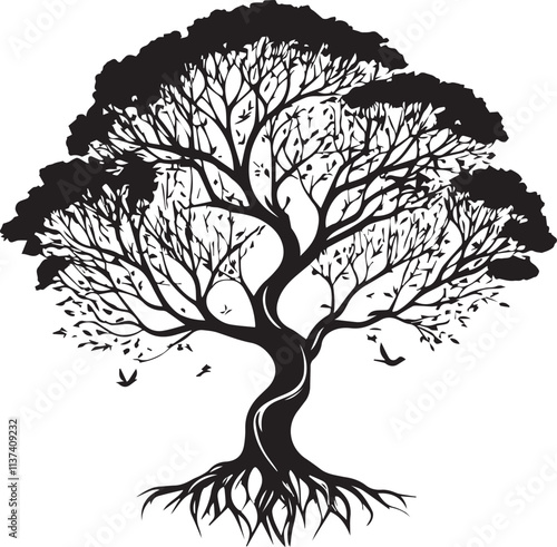 black and white tree silhouette