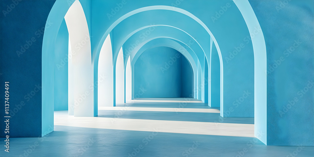 3D Render Blue Archway Corridor 3D Render Blue Archway Corridor