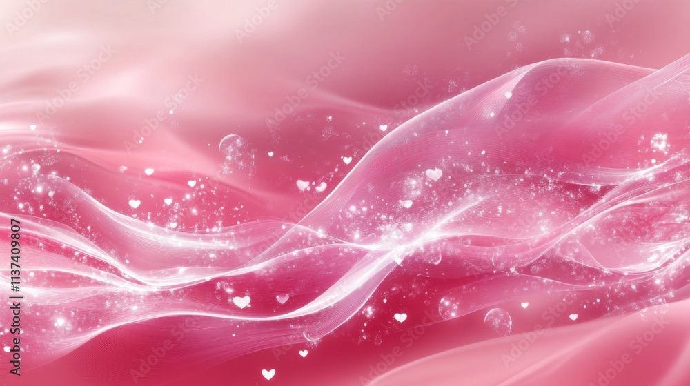 Pink Abstract Background With Hearts And Waves Pink Abstract Background With Hearts And Waves