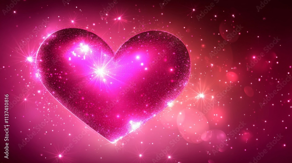 Glowing Pink Heart Sparkling Stardust Background Glowing Pink Heart Sparkling Stardust Background