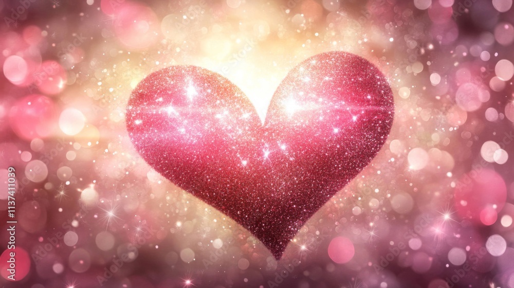 Glittering Red Heart Sparkles Festive Background Glittering Red Heart Sparkles Festive Background