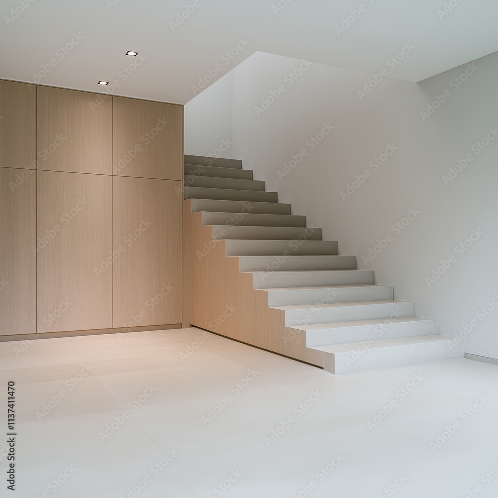 Fototapeta premium Concrete Storage Unit Under Basement Steps Maximizing Space for Smart Organizational Solutions