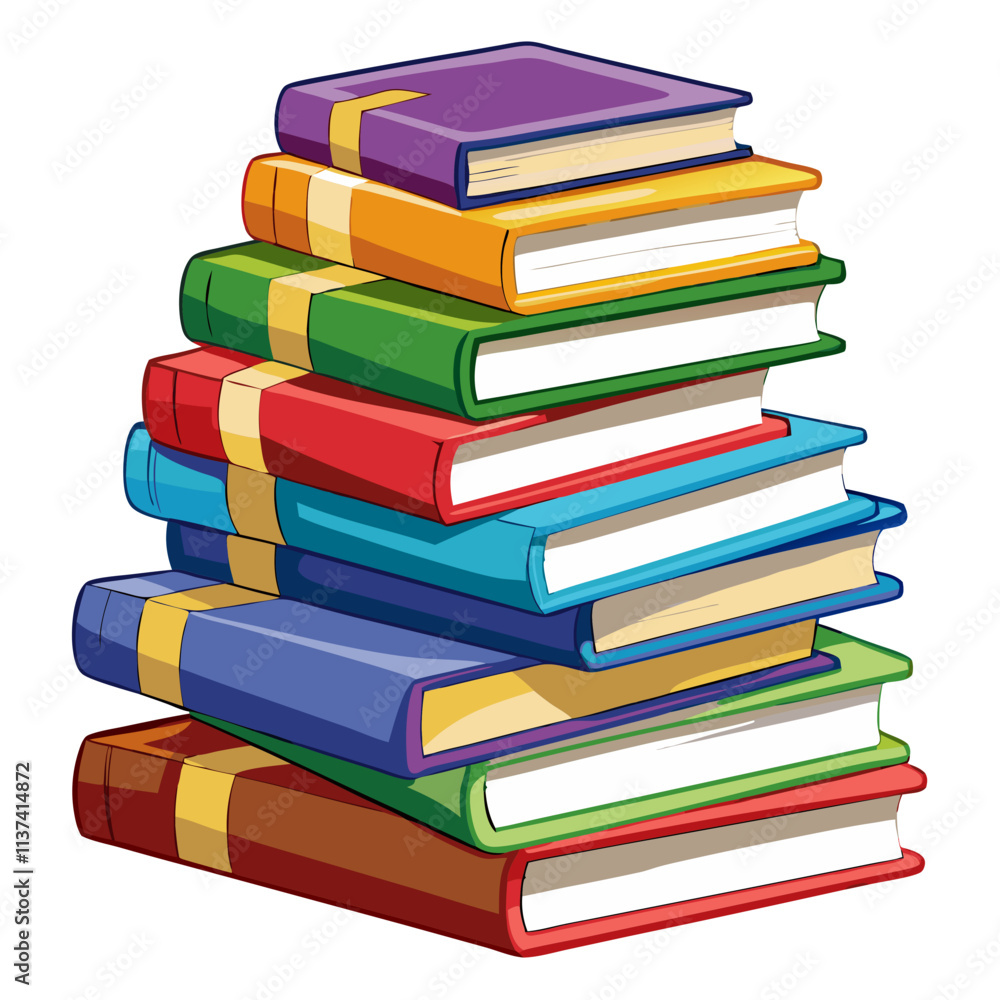 Colorful stack of books arranged neatly, showcasing vibrant covers and contrasting spines, ideal for a library or study setting Colorful stack of books arranged neatly, showcasing vibrant covers and contrasting spines, ideal for a library or study setting