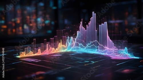 Colorful Data Visualization Representing Statistical Trends in a Futuristic Environment