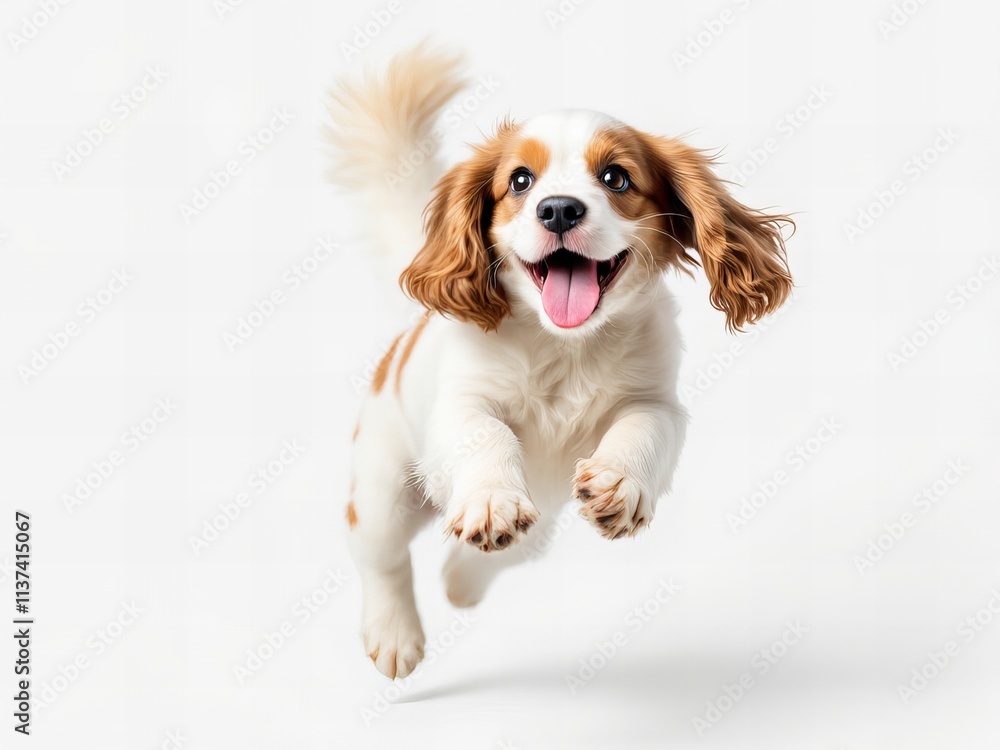 Playful Cavalier King Charles Spaniel Puppy Jumping, Happy Dog with Floppy Ears, Joyful Pet Expression, Perfect for Pet Care, Animal Lovers, and Veterinary Content Playful Cavalier King Charles Spaniel Puppy Jumping, Happy Dog with Floppy Ears, Joyful Pet Expression, Perfect for Pet Care, Animal Lovers, and Veterinary Content
