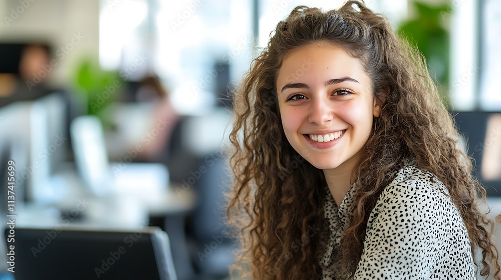 Portrait of a Smiling Young Woman in a Modern Office Setting, Radiating Professionalism Portrait of a Smiling Young Woman in a Modern Office Setting, Radiating Professionalism