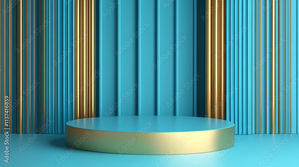 Elegant Blue and Gold Product Display Podium Ideal for showcasing cosmetics, jewelry, or luxury goods Elegant Blue and Gold Product Display Podium Ideal for showcasing cosmetics, jewelry, or luxury goods
