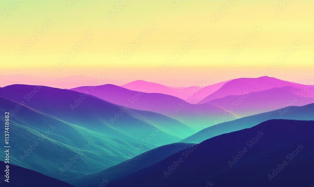 A serene landscape featuring layered mountains in vibrant colors. A serene landscape featuring layered mountains in vibrant colors.
