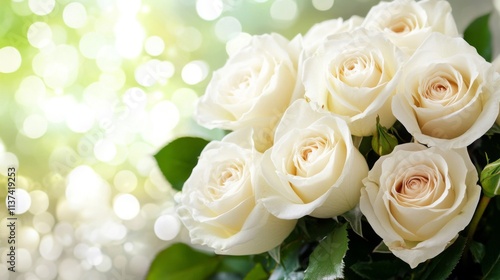 A bouquet of creamy white roses blossoms