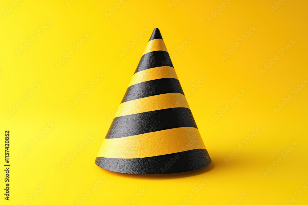 Black and yellow striped party hat on a yellow background. (1) Black and yellow striped party hat on a yellow background. (1)