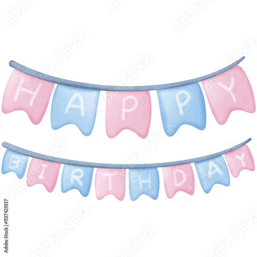 Birthday flag banner isolated on transparent background