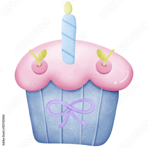 Birthday cupcake isolated on transparent background