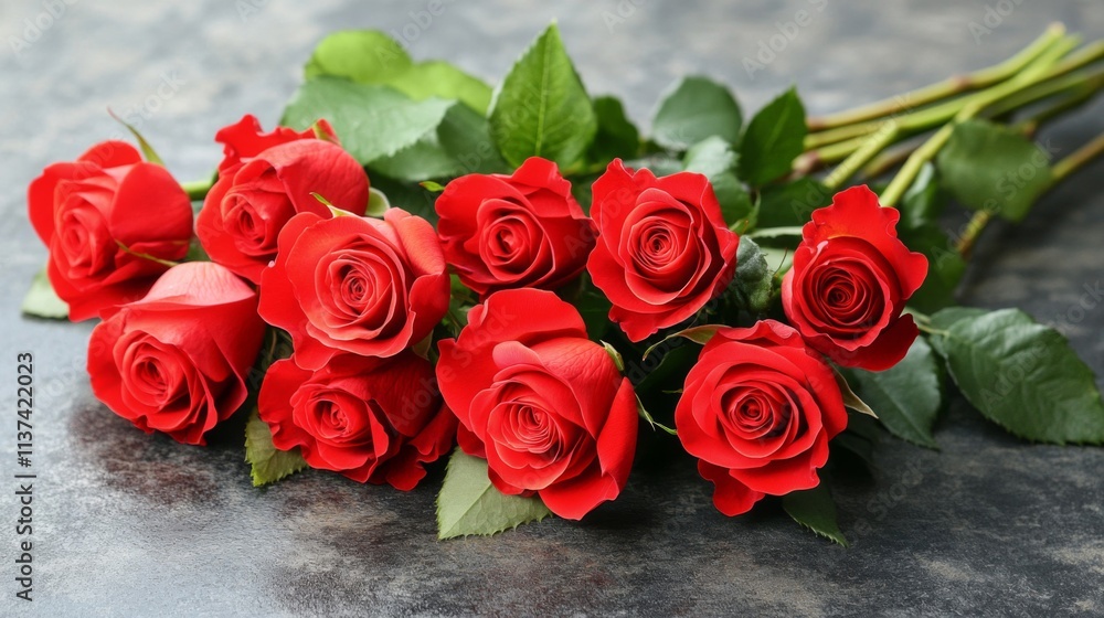 A Bouquet of Red Roses Resting on a Dark Surface A Bouquet of Red Roses Resting on a Dark Surface