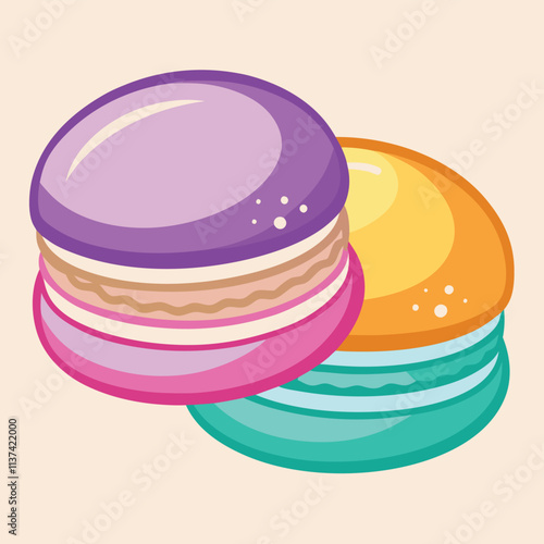 Multicolored macaroons on a isolated white background.