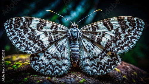 Black and White Butterfly Eupithecia venosata Low Light Photography - Macro Insect Nature Wildlife photo