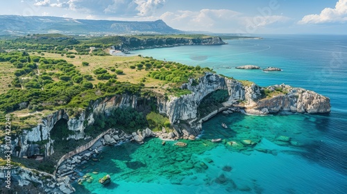 High-end photography of a picturesque coastal landscape with cliffs and a turquoise sea