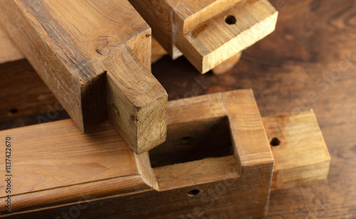 Photos Mortise, tenon joints of antique rustic furniture