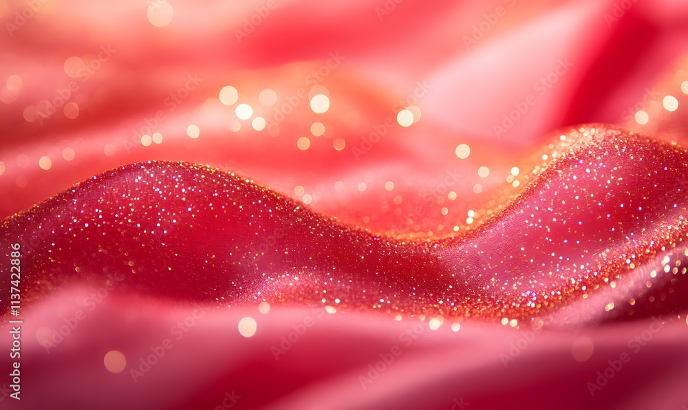 Red and pink background, golden glittering particles on the fabric surface, Generative AI Red and pink background, golden glittering particles on the fabric surface, Generative AI