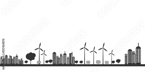 silhouette ecological solar energy city skyline vector