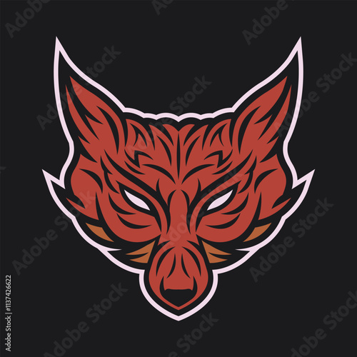 Red wolf head vector illustration in tribal style design photo