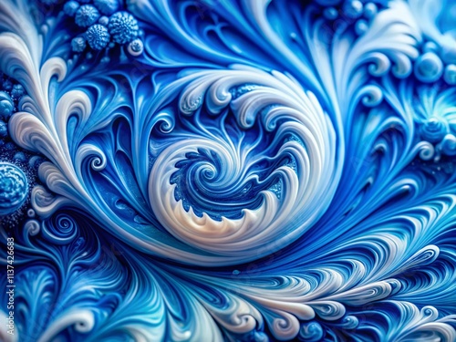 Blue White Abstract Macro Photography Background, Close Up Texture, Swirl Design, High Resolution Image, Artistic Wallpaper