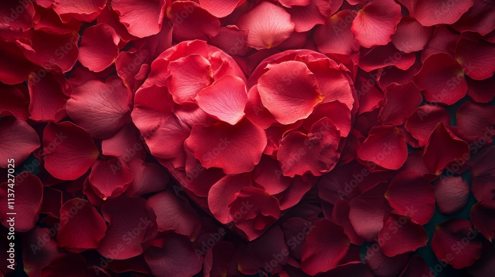 A Red Rose Petal Heart Amidst Many Petals A Red Rose Petal Heart Amidst Many Petals