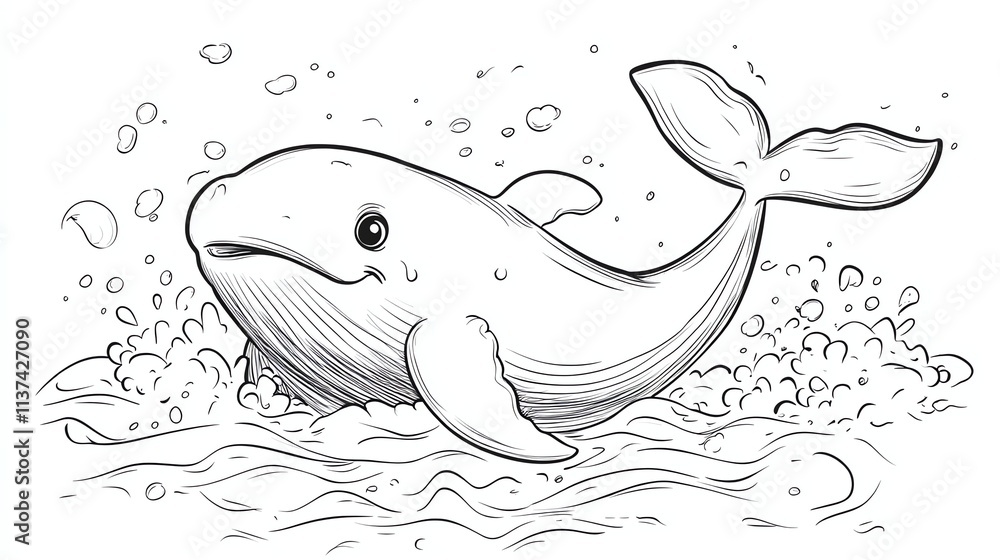 A cute cartoon whale swimming, ready to be colored. A cute cartoon whale swimming, ready to be colored.