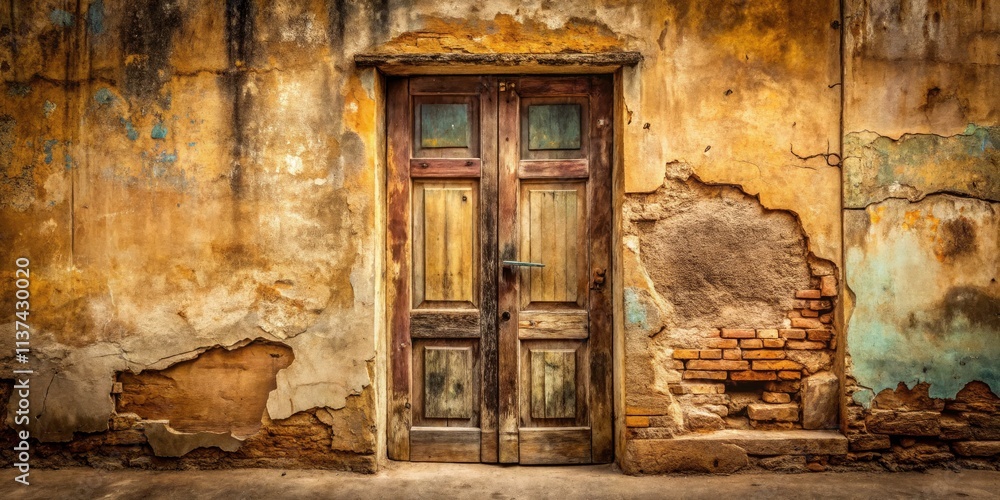 Aged Doorway Against Textured Paper Background for Artistic Representation Aged Doorway Against Textured Paper Background for Artistic Representation