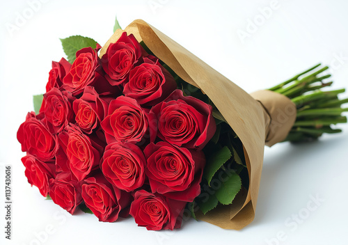 red roses bouquet wrapped with brown paper, Valentine's day theme photo