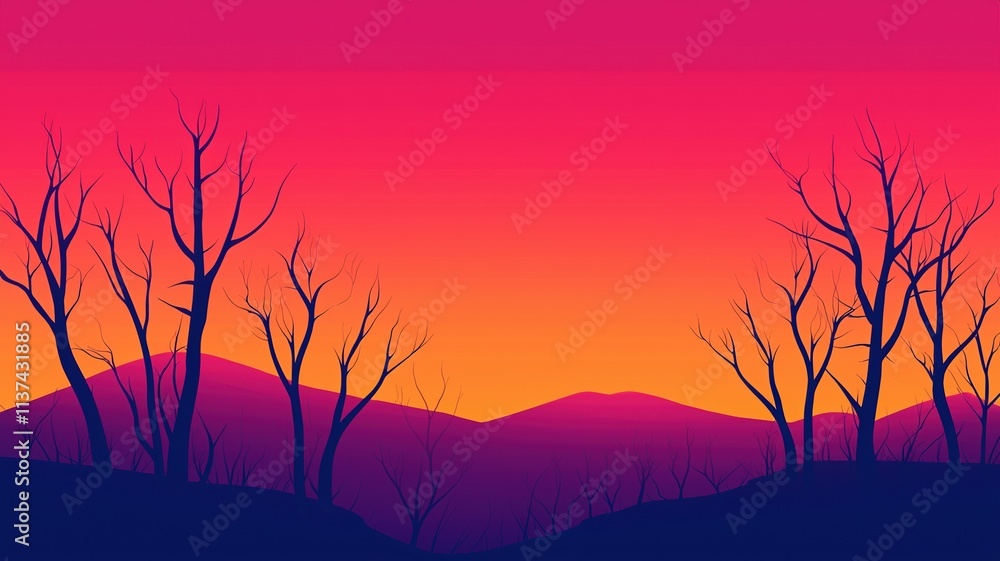 environmental disaster acid rain concept. A vibrant sunset silhouette of barren trees against a colorful gradient sky, creating a serene yet dramatic landscape. environmental disaster acid rain concept. A vibrant sunset silhouette of barren trees against a colorful gradient sky, creating a serene yet dramatic landscape.
