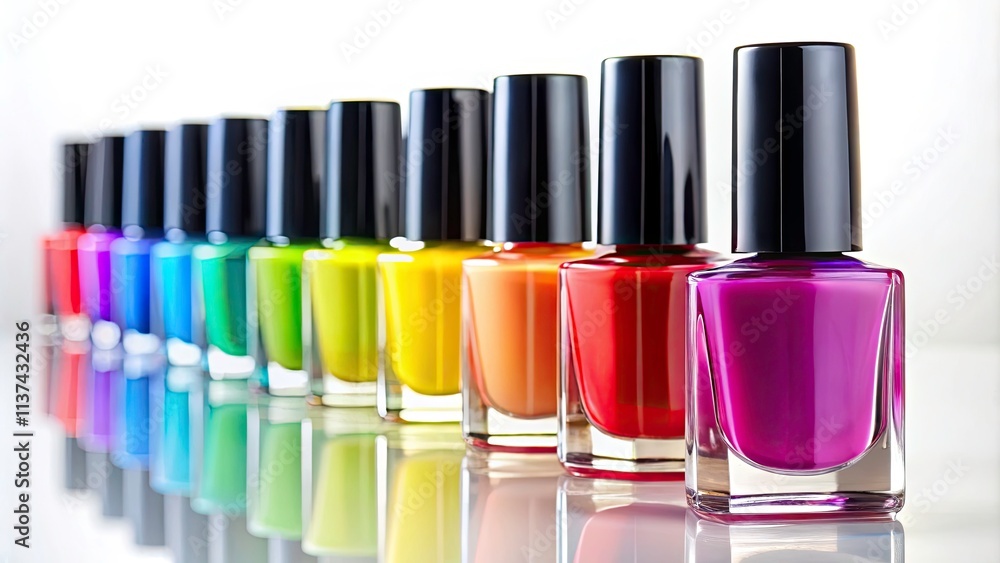Bright and Colorful Nail Polish Bottles in Tilt-Shift Photography - Vibrant Collection on White Background for Beauty and Fashion Enthusiasts Bright and Colorful Nail Polish Bottles in Tilt-Shift Photography - Vibrant Collection on White Background for Beauty and Fashion Enthusiasts