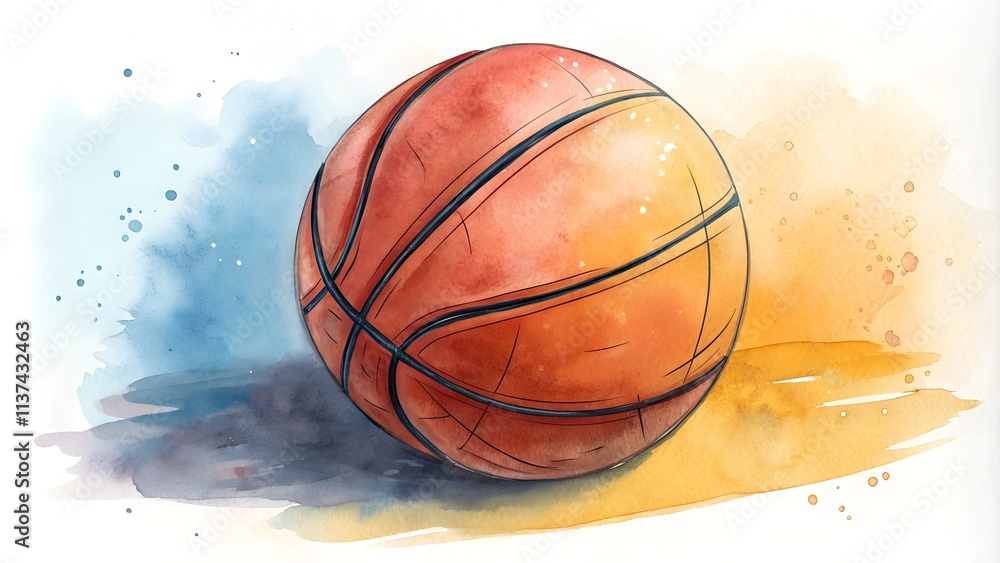 Fototapeta premium Hand-Drawn Watercolor Illustration of a Basketball – Artistic Sports Design (9)