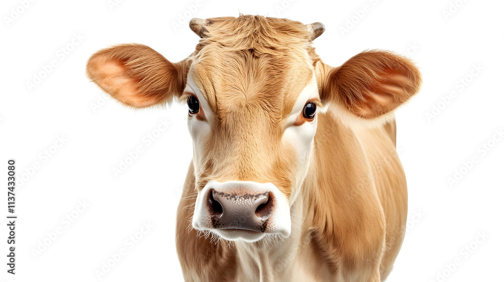 Blond Daquitain cow on a transparent background. isolated background. Blond Daquitain cow on a transparent background. isolated background.