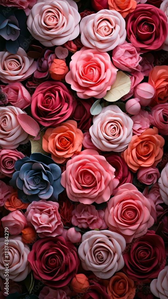 Naklejka premium Flower backgrounds. Close-up shot of a large blossom flower. Flower backgrounds. Picture of a blooming flower. Copy-space for text. Roses backgrounds. Generate AI.