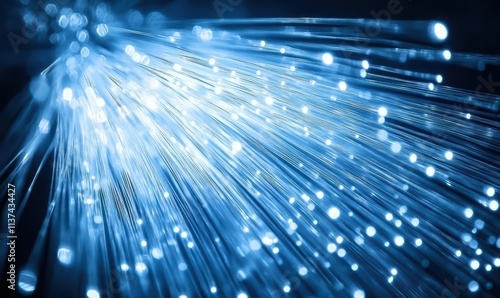 Abstract image of glowing blue fiber optics, symbolizing technology.