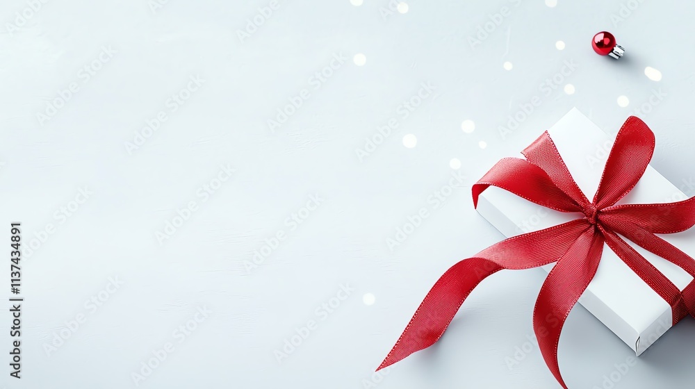 Elegant gift box with red ribbon on a white background, perfect for holidays. Elegant gift box with red ribbon on a white background, perfect for holidays.
