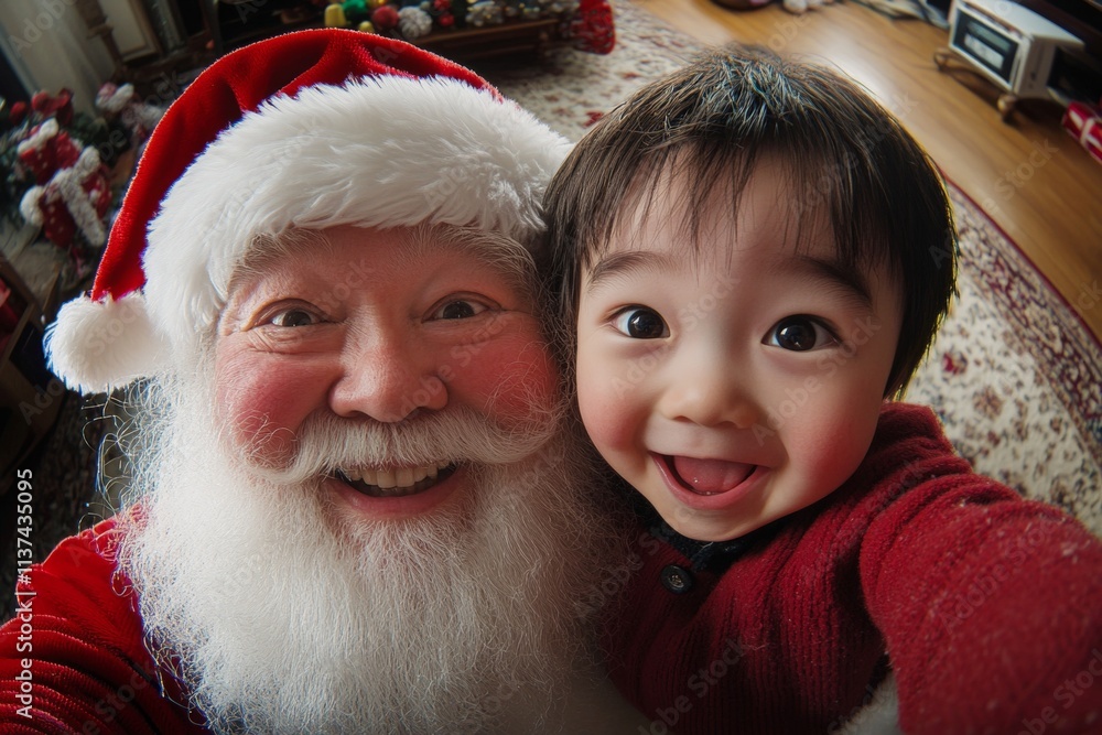 Merry christmas, Ñute child boy delighted with santa claus. Christmas advertising concept image for print and online use. Santa claus lap photo. Santa claus joy lap ad. Santa family lap joy. Merry christmas, Ñute child boy delighted with santa claus. Christmas advertising concept image for print and online use. Santa claus lap photo. Santa claus joy lap ad. Santa family lap joy.
